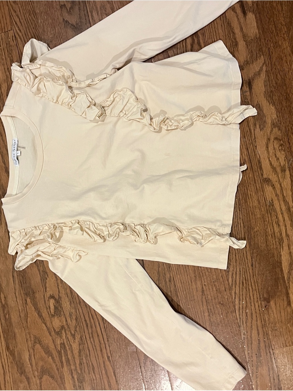 English Factory Cream Ruffle Long-Sleeve Top